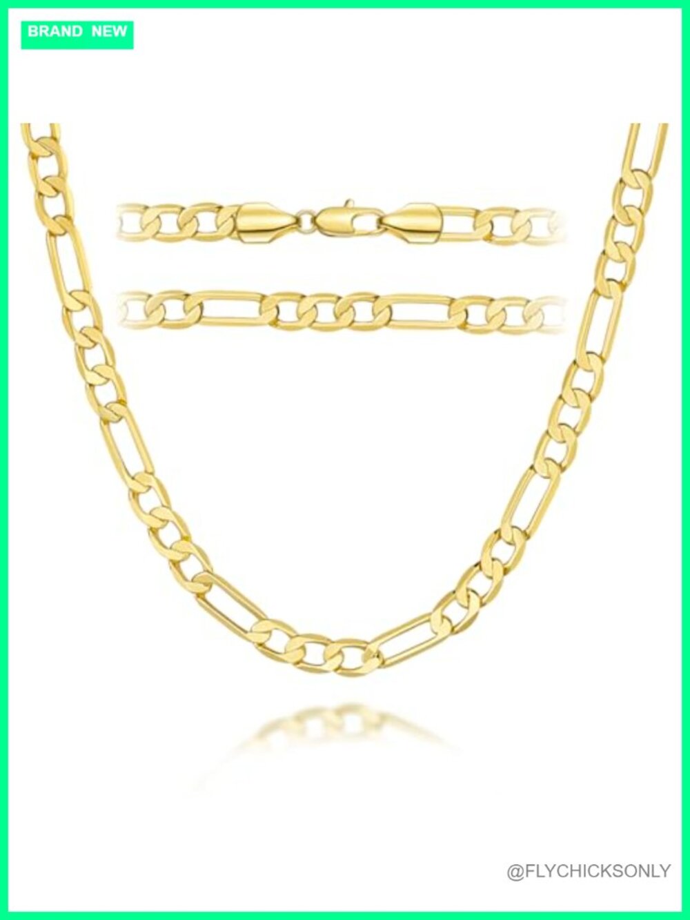 14K Gold Plated Figaro Chain Necklace Unisex 5mm Stainless
